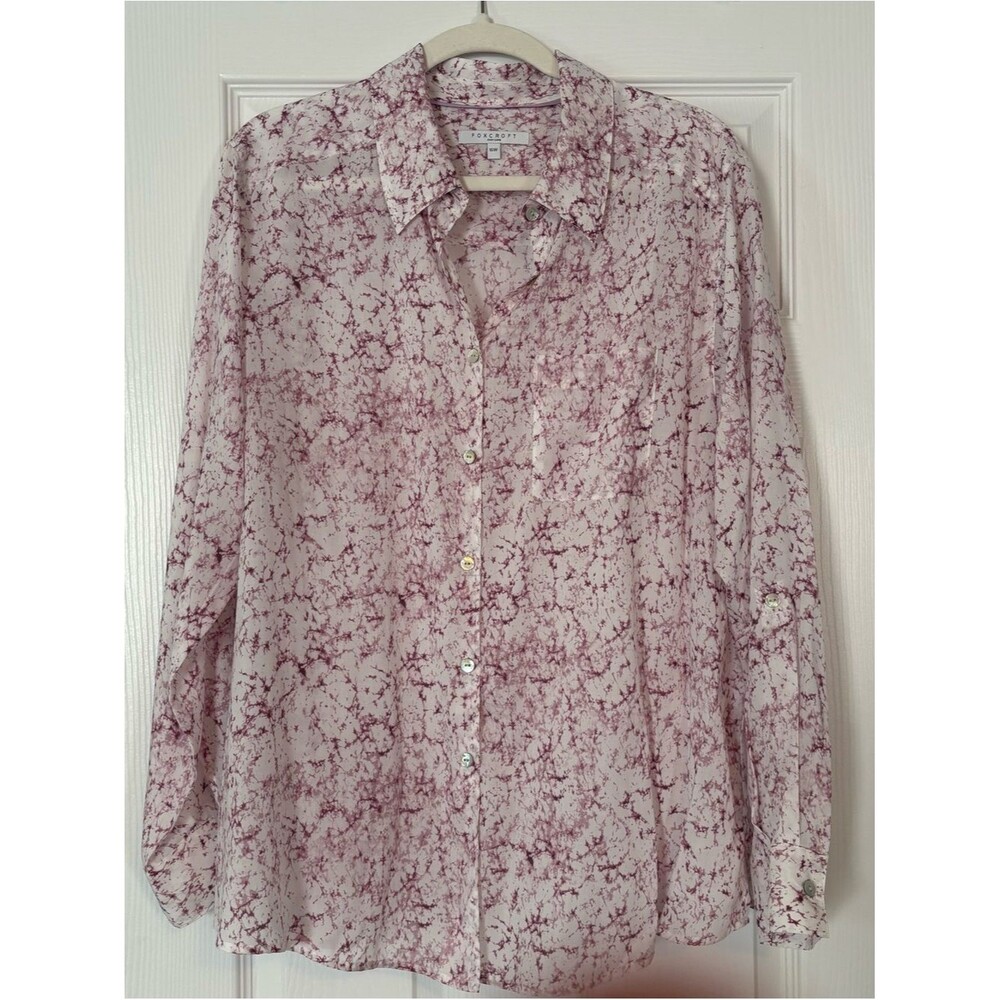 Foxcroft Easy Care Purple White Lightweight Button Front Blouse 16W Plus